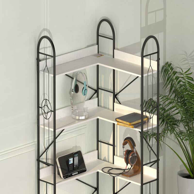 5 Tier Bookshelf, Industrial Style Corner Bookshelf