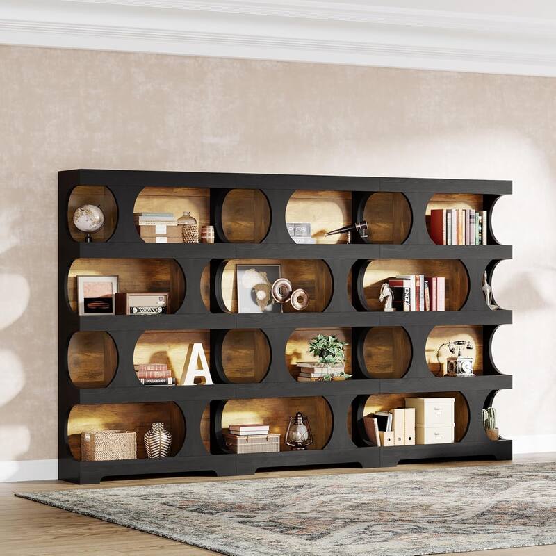 Black Wood 4-Tier Bookcase, 71” S-Shaped Tall Display Bookshelf