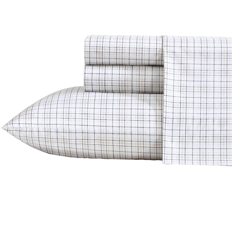 Nautica Cotton Percale Deep Pocket Bed Sheet Sets - Twin XL - Malor Plaid Blue