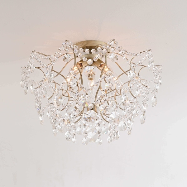 Bess 20 in. Dia 5 Light Brushed Silver ish Champagne Crystal Larger Flush Mount
