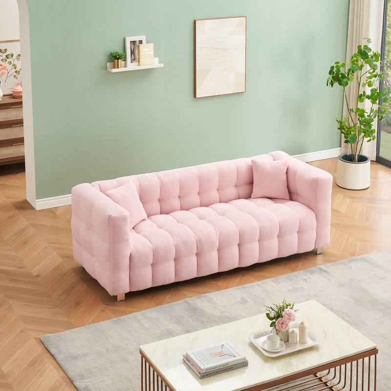 80-Inch Teddy Fleece Sofa with Metal Legs, Ideal for Living Room or Bedroom