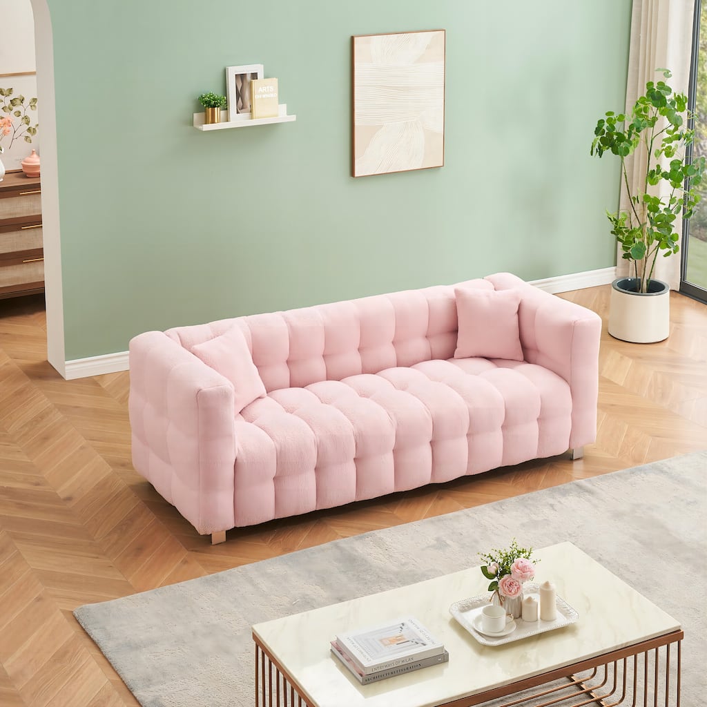 80-Inch Teddy Fleece Sofa with Metal Legs, Ideal for Living Room or Bedroom