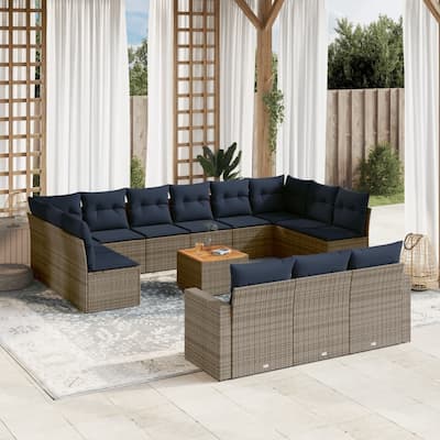 vidaXL 14 Piece Patio Sofa Set with Cushions Grey Poly Rattan - 24.4" x 24.4" x 27.2"