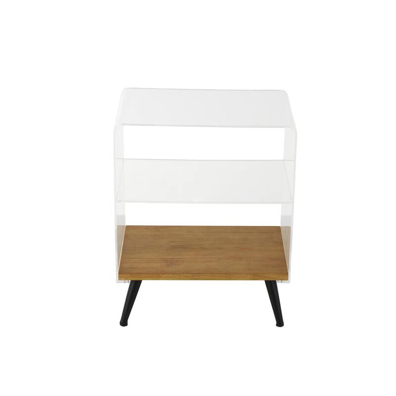 Acrylic Plastic 6 Section Shelving Unit with Wood Base and Black Metal Legs - Clear - Roche River Decor