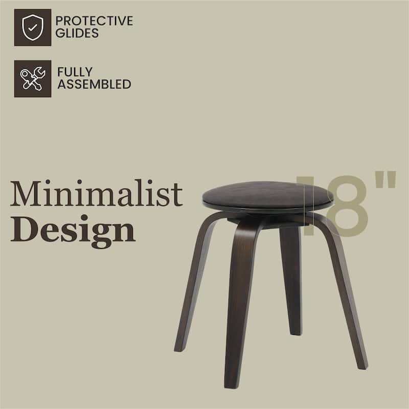 18 in. Leather Counter Stool Round Swivel Seat Poplar Wood Legs