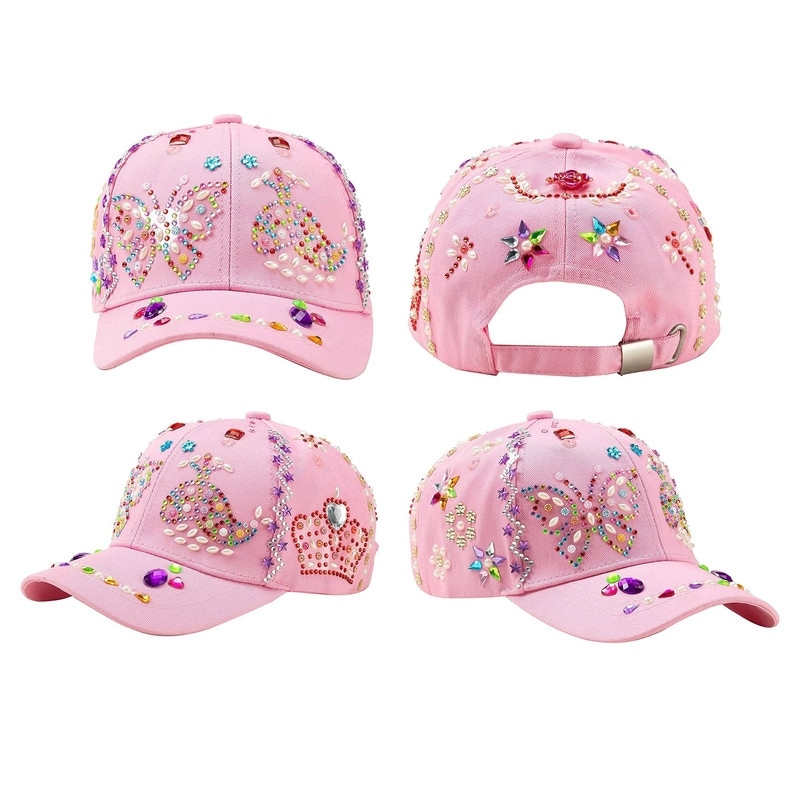 Decorate Your Own Baseball Cap with 7 Sheets Gems Stickers - Pink