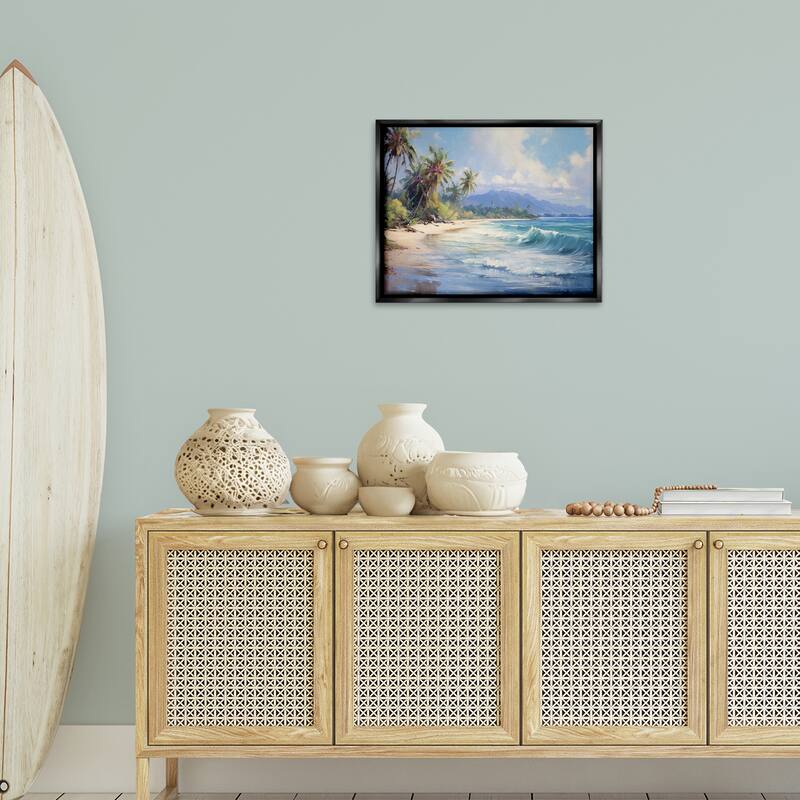 Stupell Tropical Coast with Rolling Waves Framed Floater Canvas Wall Art Design By Franklyn Gregory