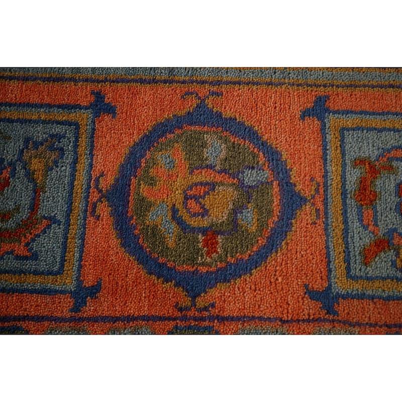Orange Geometric Khotan Oriental Area Rug Hand-Knotted Wool Carpet - 8'10"x 11'10"