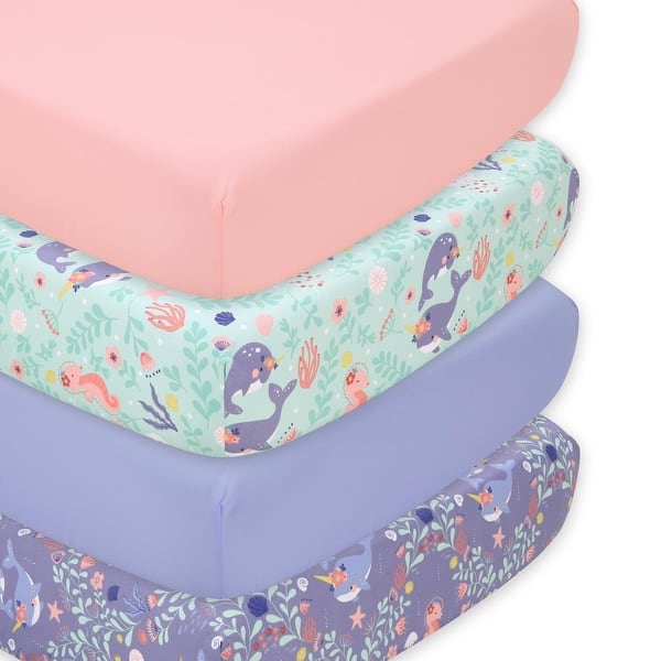 slide 2 of 5, The Peanutshell Ocean Girl Microfiber 4-Pack Crib Sheets