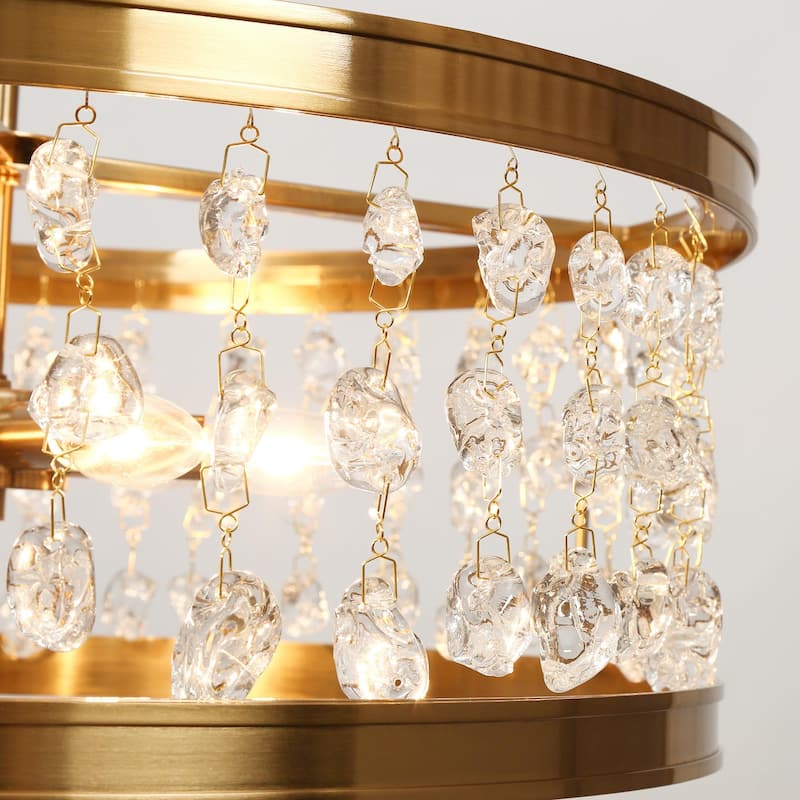 Modern 6-Light Crystal Beaded Drum Chandelier Gold Pendant for Dining Room Kitchen Island - Plating Brass - D21.7" x H73.6"