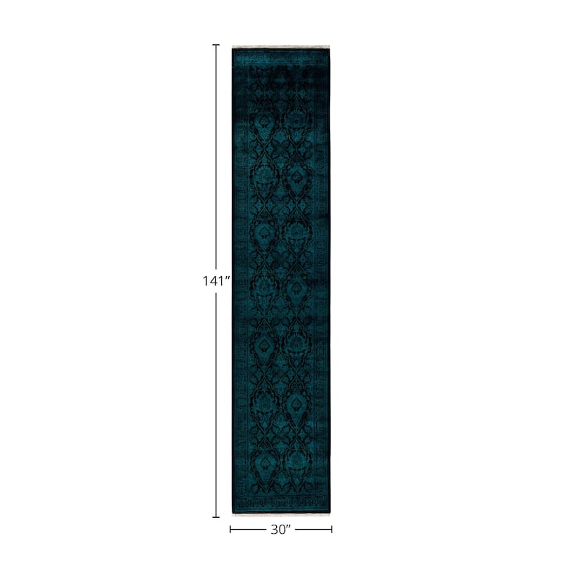 Fine Vibrance, One-of-a-Kind Hand-Knotted Runner Rug - Black, 2' 6" x 11' 9" - 2' 6" x 11' 9"