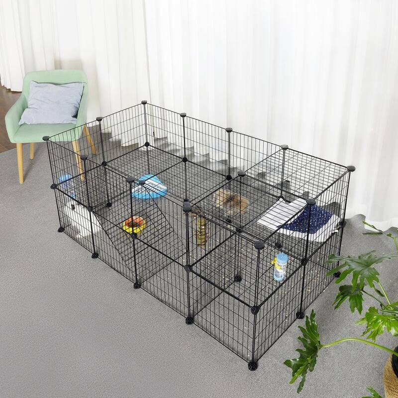 Black Metal Foldable Apartment-Style Pet Playpen with Secure Lock & Indoor,Outdoor Use