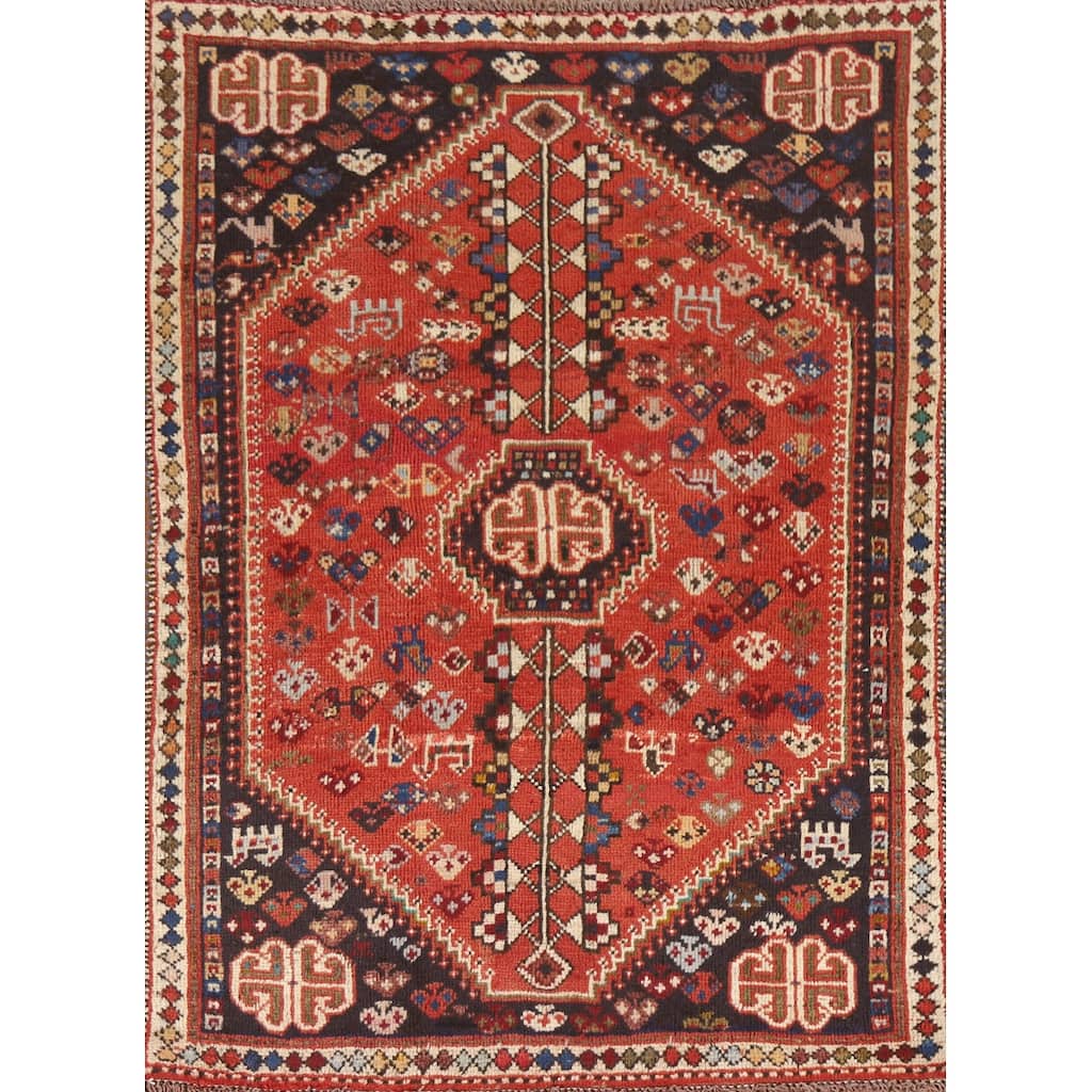Qashqai Persian Vintage Area Rug Hand-Knotted Tribal Wool Carpet - 3'7"x 5'4"