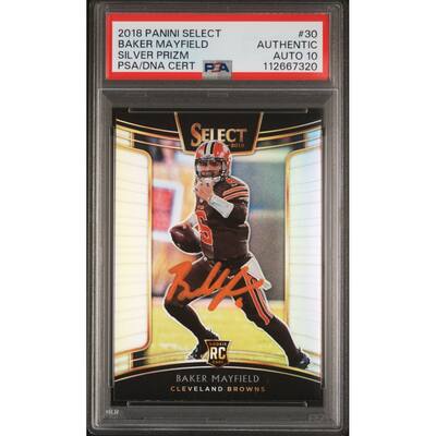 Baker Mayfield 2018 Panini Select Silver Prizm Rookie Card #30 Auto PSA 10 - 8' x 11'