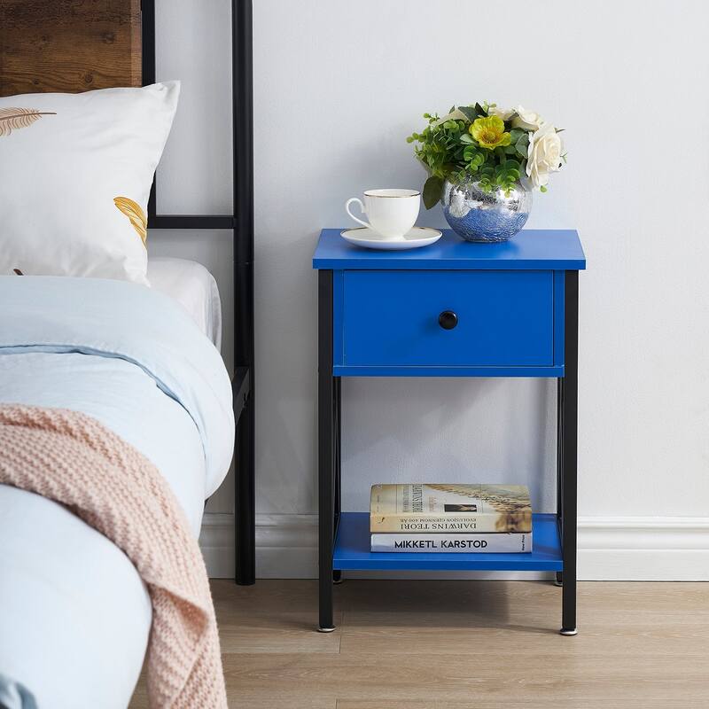 VECELO Mid Century Modern Nightstand with Storage Shelves, Set of 2 Nightstands, End Table/Side Table