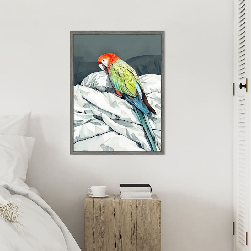 Animal Watercolor Art Bird Sleeping Parrot by Justyna Jaszke Framed Canvas Wall Art