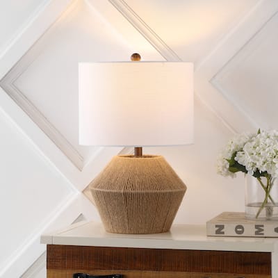 Theodore 21.75" Coastal Rustic Iron/Rope LED Table Lamp, Brown by JONATHAN Y