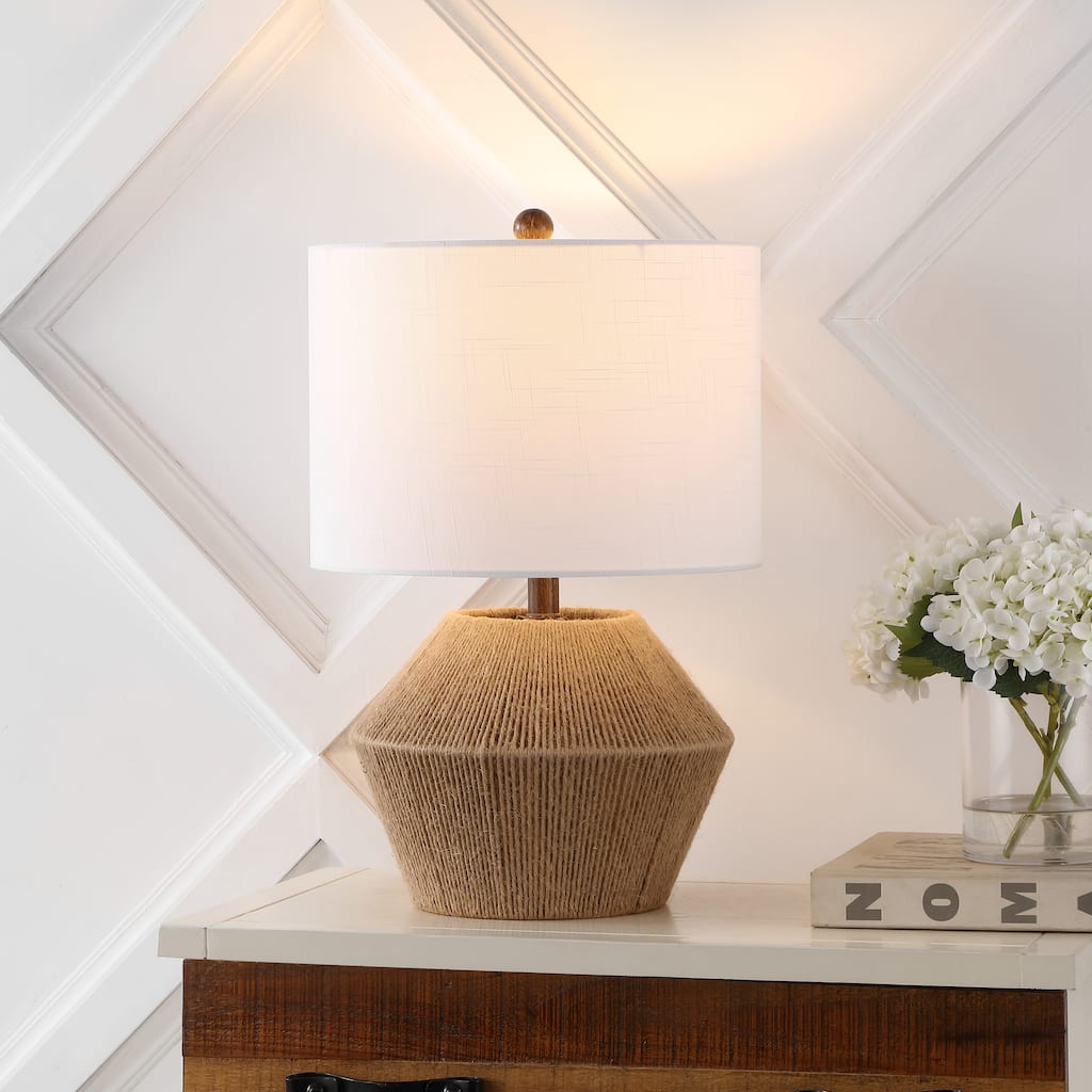 Theodore 21.75" Coastal Rustic Iron/Rope LED Table Lamp, Brown by JONATHAN Y