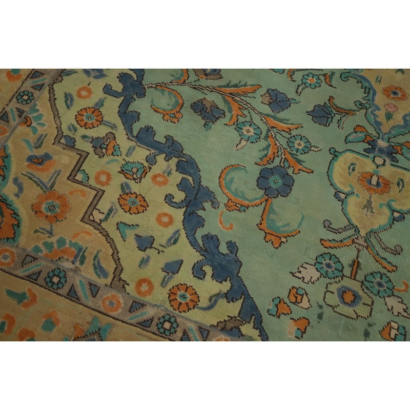 Hand Knotted Oriental 100% Wool Carpet Traditional Medallion Green Tabriz Area Rug - 11' 0'' X 8' 2''