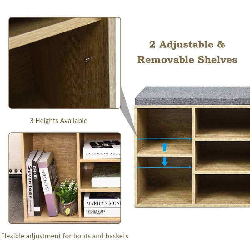 Gymax Entryway Padded Shoe Storage Bench 10-Cube Organizer Bench - 41'' x 12'' x 19''