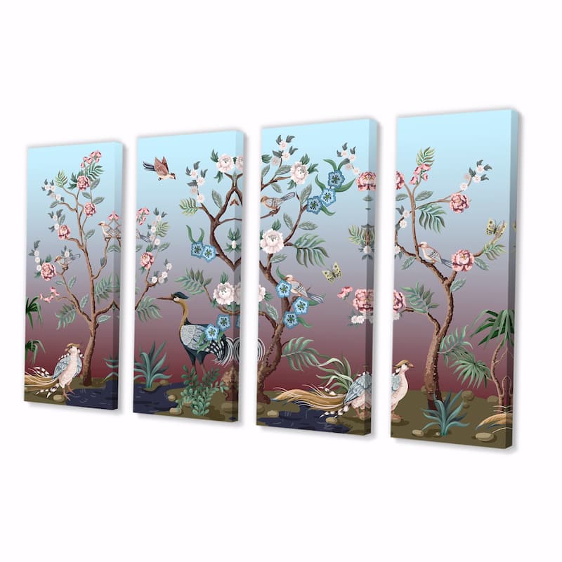 Designart "Chinoiserie With Birds and Peonies XI" Traditional Canvas Wall Art Print