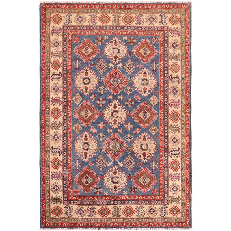 Bohemian Kazak Veronica Blue/Natural Wool Rug - 6'0'' x 8'8''