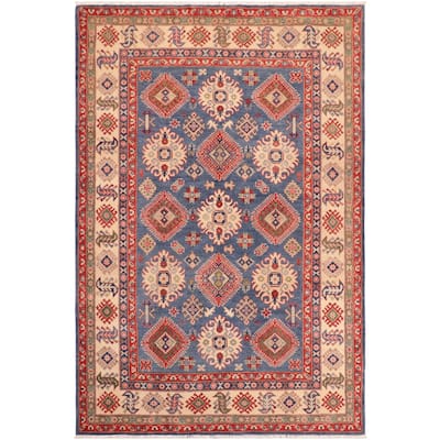 Bohemian Kazak Veronica Blue/Natural Wool Rug - 6'0'' x 8'8''
