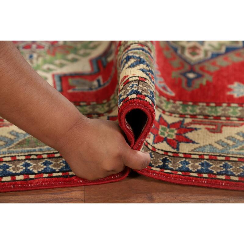 Kazak Accent Rug Handmade Traditional Red Wool Carpet - 3'3" x 5'6"