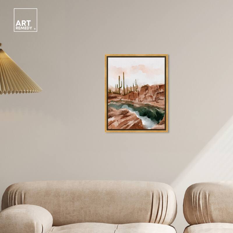Art Remedy Hot Springs In June Framed Landscape 1 Piece Canvas Wall Art Watercolor Style