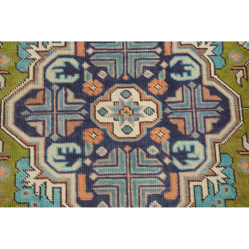 Hand Knotted Oriental 100% Wool Carpet Traditional Medallion Green Tabriz Area Rug - 5' 10'' X 4' 4''