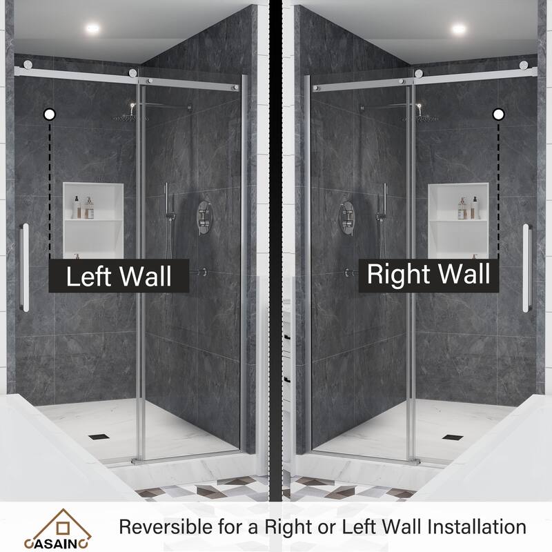 CASAINC 48"/60"W x 76" Sliding Frameless Shower Door with SGCC certification