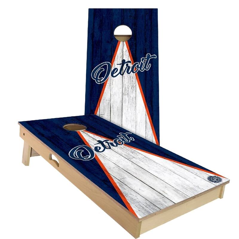 Detroit Triangle Baseball Outdoor Cornhole Board Set - All-Weather 2x4 - Include Hole Lights