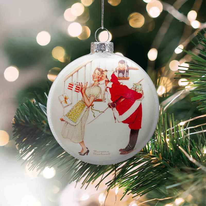 3" Norman Rockwell 'Christmas Surprise' Glass Disc Ornament