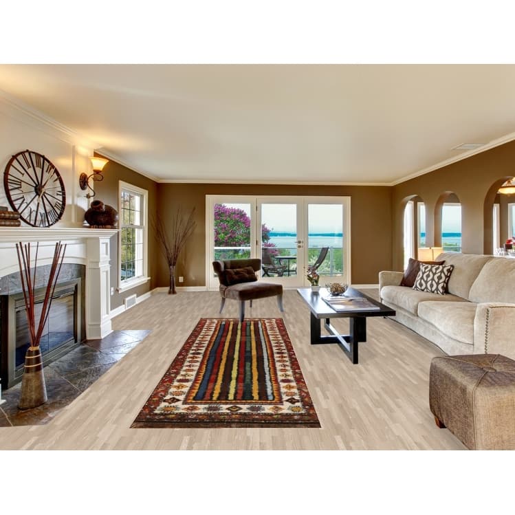 Hand Knotted Oriental 100% Wool Carpet Modern Geometric Multi-Colored Gabbeh Runner Rug - 11' 11'' X 3' 7''
