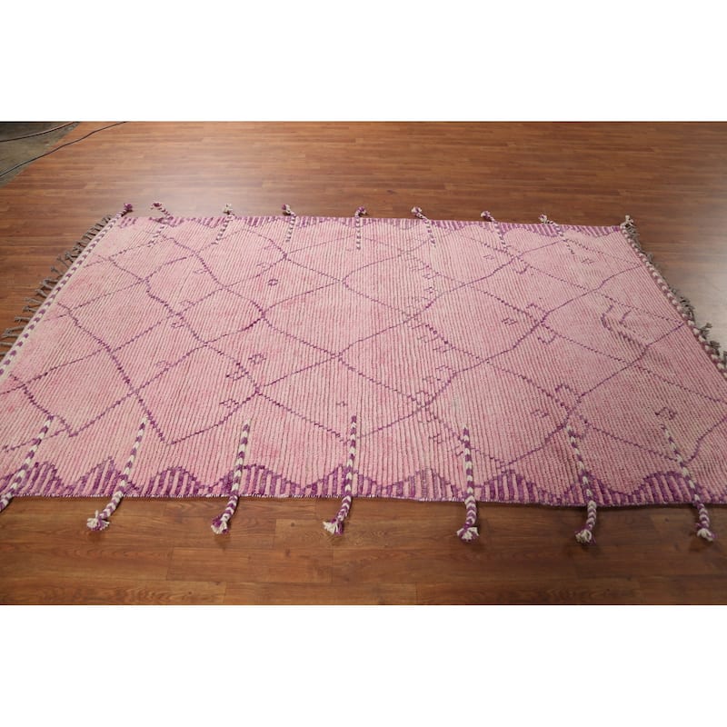 Pink Moroccan Oriental Area Rug Handmade Wool Carpet - 4'11"x 7'5"