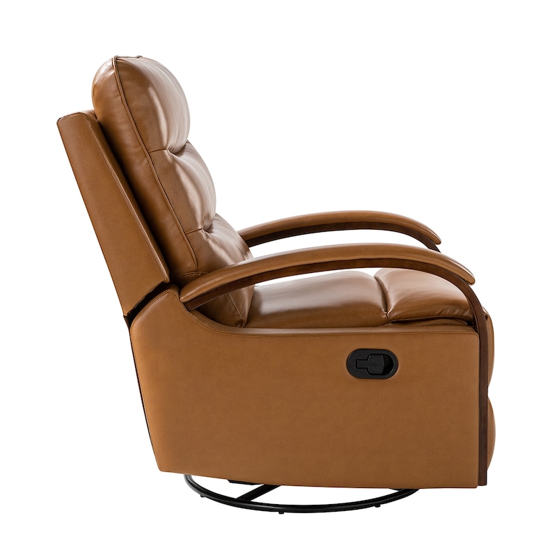 Leopold Genuine Leather Swivel Rocking Manual Recliner Chair with Wooden Arm Accents Set of 2 by HULALA HOME