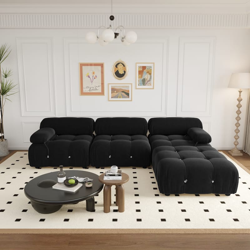 104" Wide Velvet Reversible Modular Sofa & Chaise with Ottoman