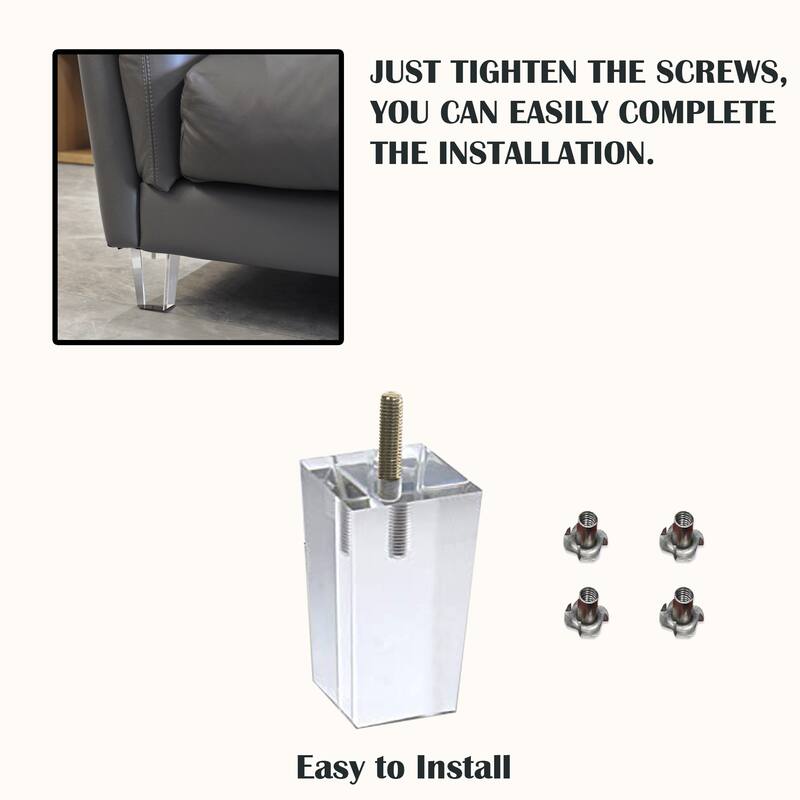 6" Square Acrylic Legs, Sturdy Replacement for Sofa & Tables, Set of 6