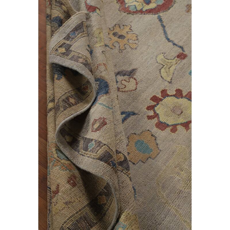 Hand Knotted Oriental 100% Wool Carpet Transitional All-Over Beige & Ivories Oushak Area Rug - 10' 2'' X 7' 11''