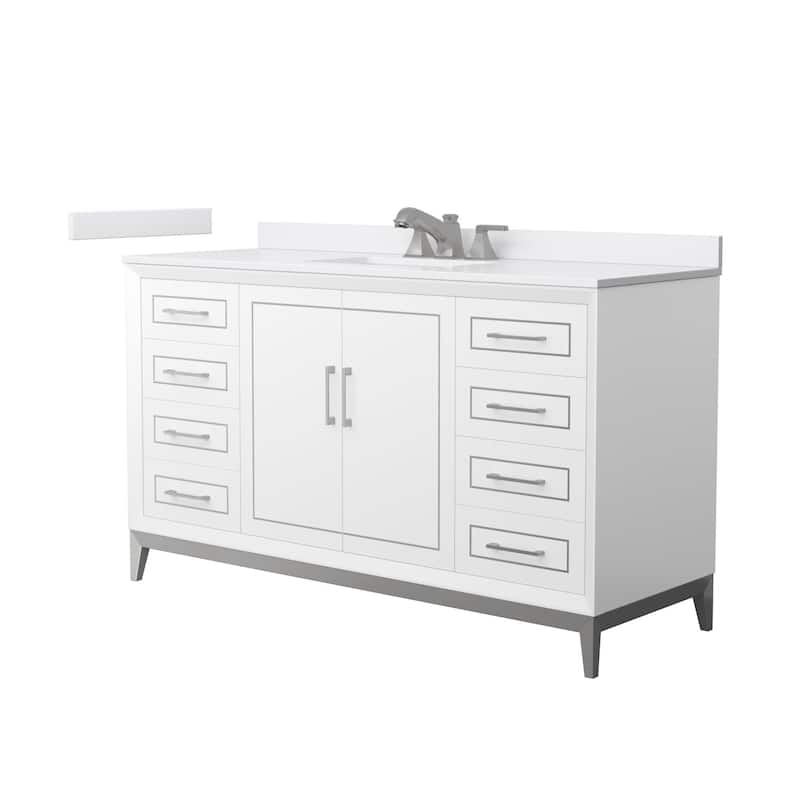Wyndham Collection WCH5151-60S-VCA-US3MXX Marlena 60" Free Standing - White / White Cultured Marble Top / Brushed Nickel