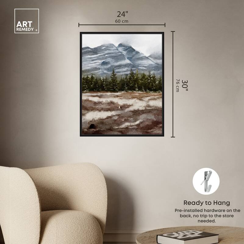 Art Remedy February Rocks Landscape Framed Landscape 1 Piece Canvas Wall Art Watercolor Style