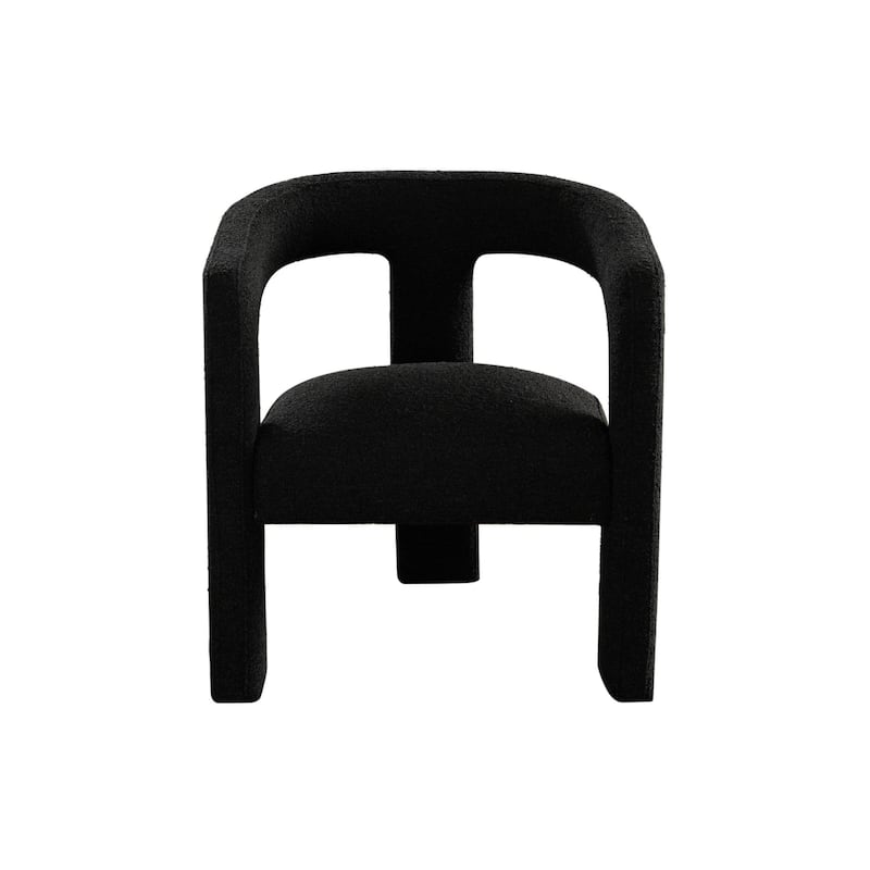 Gely Dining Accent Chair, Open Curved Back w Tripod Base, Black Boucle