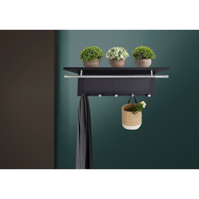 Esyspot Metal Powder Coating Hook Wall Mounted with Shelf - Black