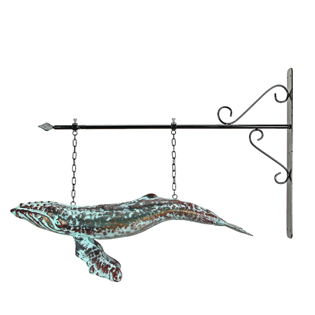 Metal Verdigris Copper Whale Wall Bracket Hanging Sculpture