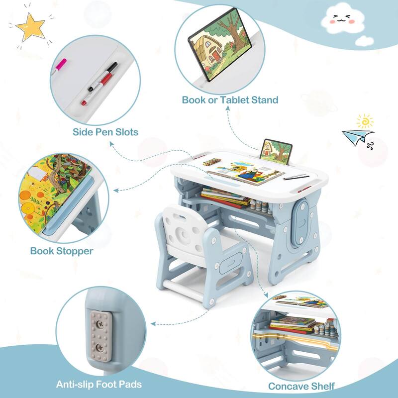 Gymax Kids Table & Chair Set Height Adjustable Toddler Drawing Table