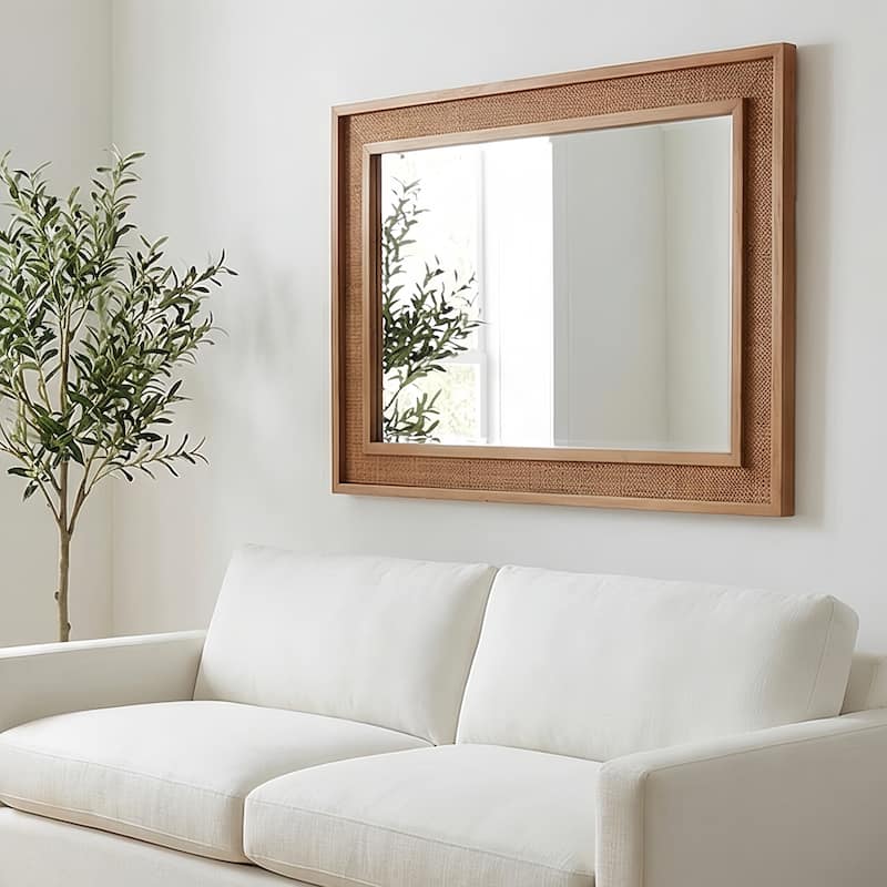 Rattan Rectangle Solid Wood Frame Decorative Mirror