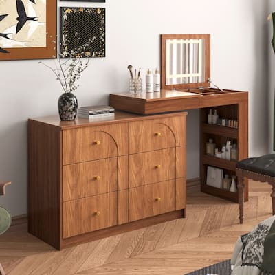 Makeup Vanity Desk with LED Lights - Flip-Top Design, 7 Drawers & 9 Compartments, 3 Color Modes