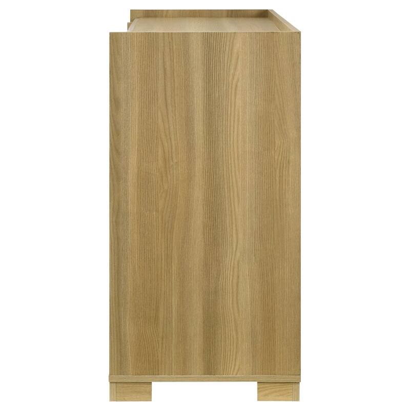 Hyle Wide Dresser, 6 Drawers, Modern Natural Brown and White Finish