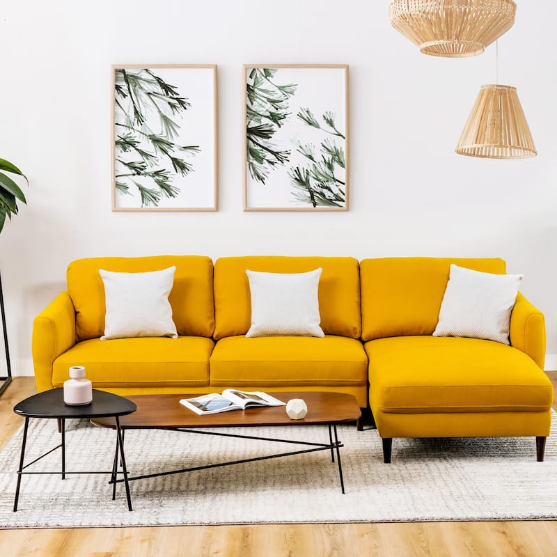 Costway 104'' L-Shaped Fabric Sectional Sofa w/ Chaise Lounge & Solid - 104'' x 60'' x 34''