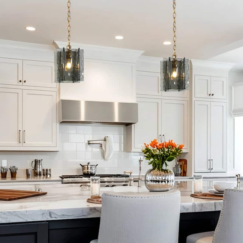 Kasy Modern 1-Light Textured Glass Pendant Light Unique Kitchen Island Light - Medium: W7.9" x H11" - Hanging with Chain M